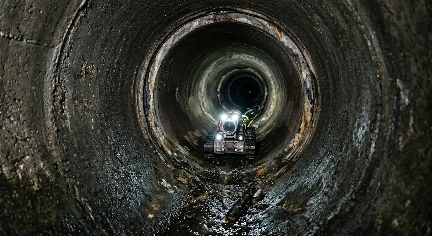 Robotic sewer camera inspecting pipe interior for Sewer Line Cleaning in Agawam Town