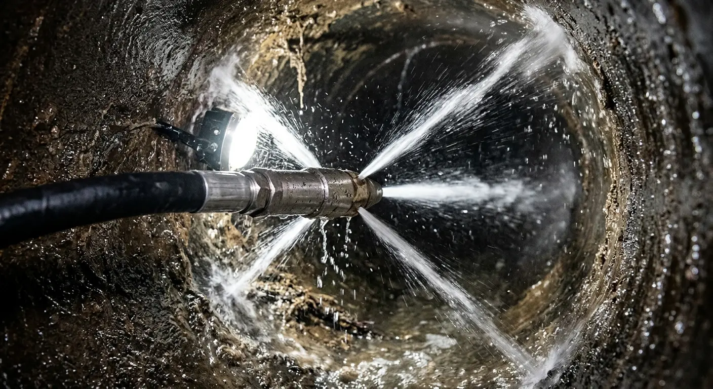 High-pressure hydro jetting nozzle cleaning sewer pipe for Sewer Line Relining in Agawam Town